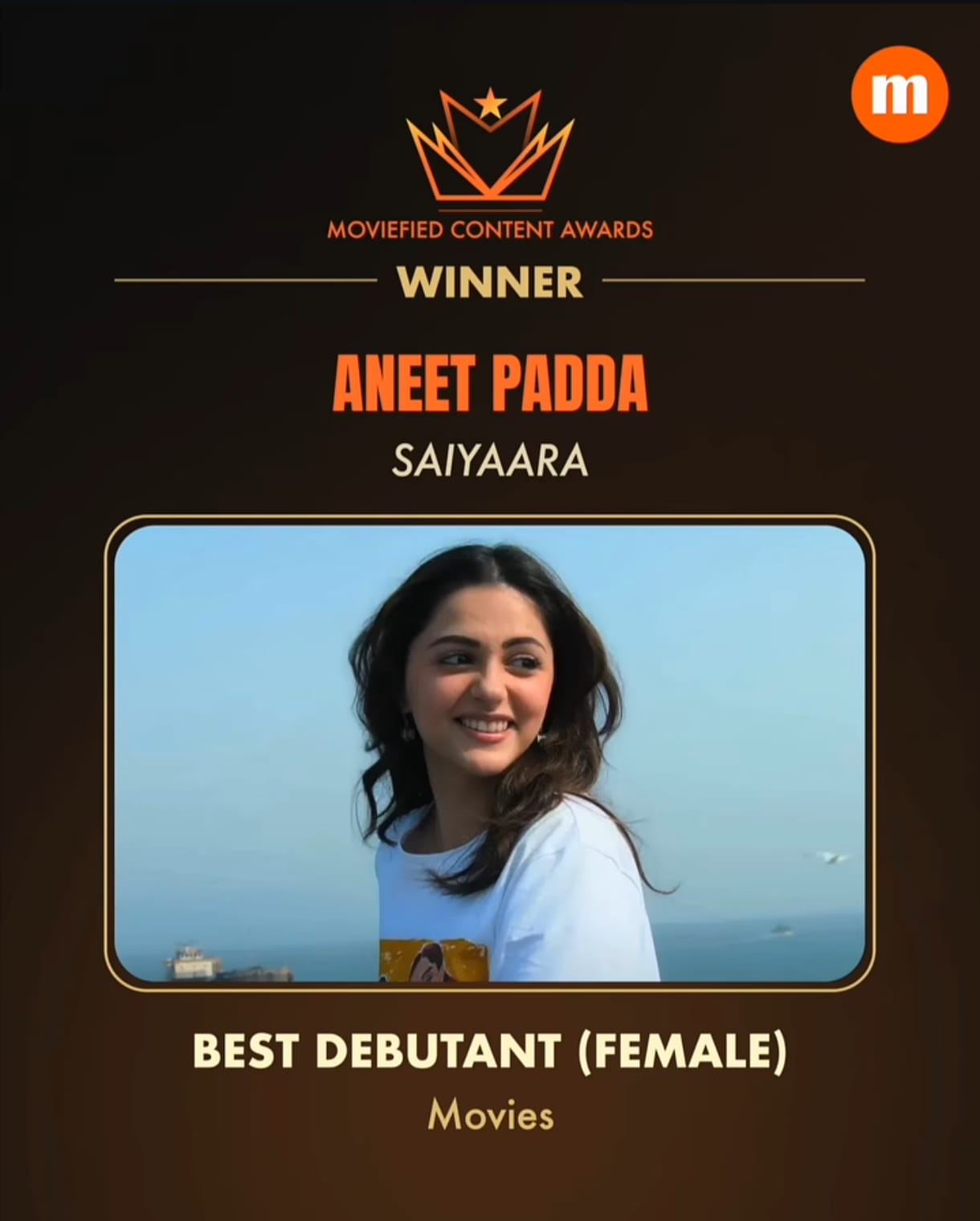 Aneet Padda winner poster for Moviefied Content Awards Best Debutant Female
